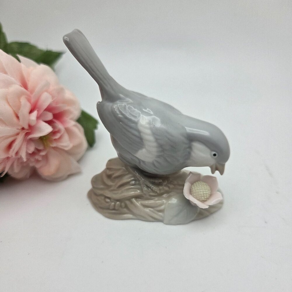 Vintage Grey Porcelain Bird Figurine
